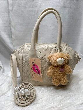Betsey Johnson Cream Teddy Bear Butterfly Mini Satchel Bag